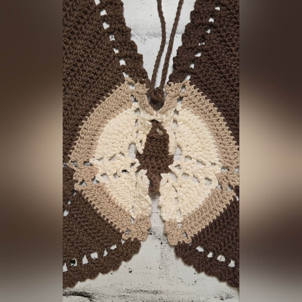 Lone Ranger Supply Crochet Butterfly Halter Top Brown Cream NWT Small - Picture 3 of 7